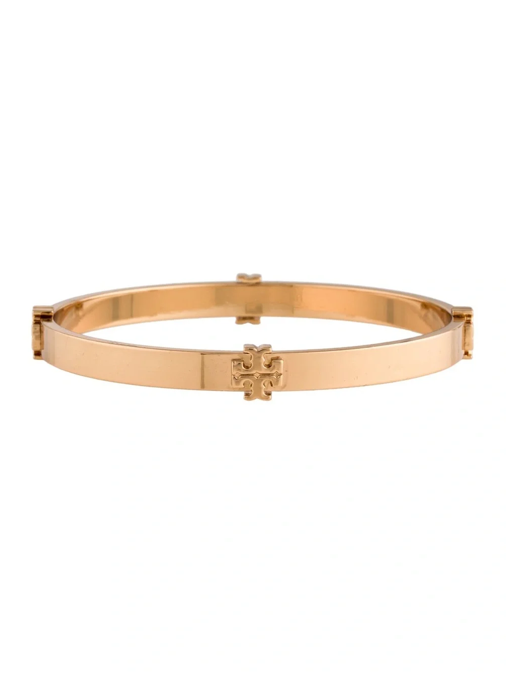 Tory Burch Classic Logo Hinge Rose Gold Bangle Bracelet | NEW | Size 8